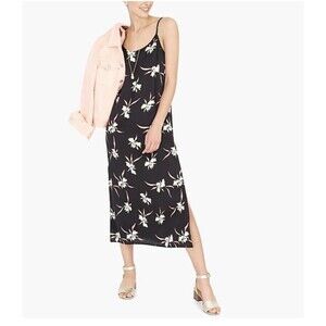 J Crew Women Medium Midi Dress Kalalau Orchids Black Floral Slip Preppy Cottage